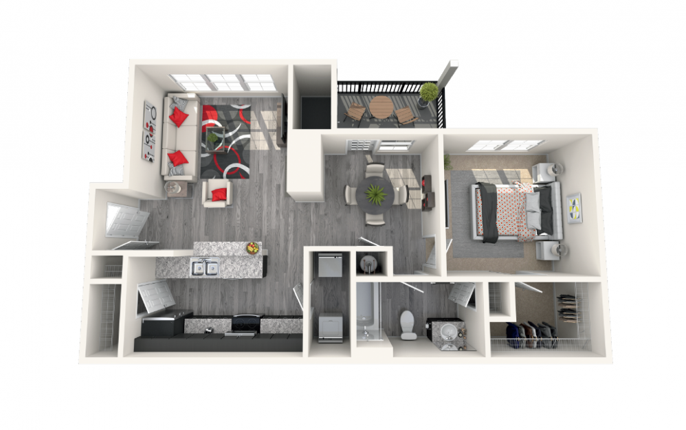 Abacot - 1 bedroom floorplan layout with 1 bath and 837 square feet.