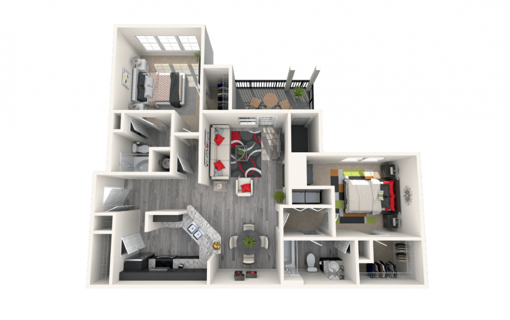 Campbell - 2 bedroom floorplan layout with 2 baths and 1243 square feet.