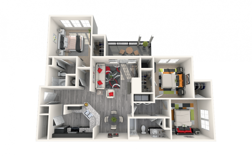 Mallard - 3 bedroom floorplan layout with 2 baths and 1401 square feet.